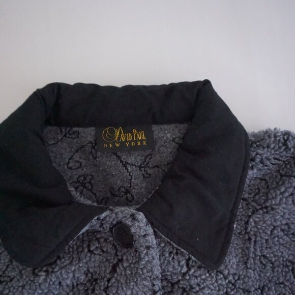 VTG David Paul New York Charcoal Textured Button Front Quilted Collar Jacket M - Picture 4 of 10